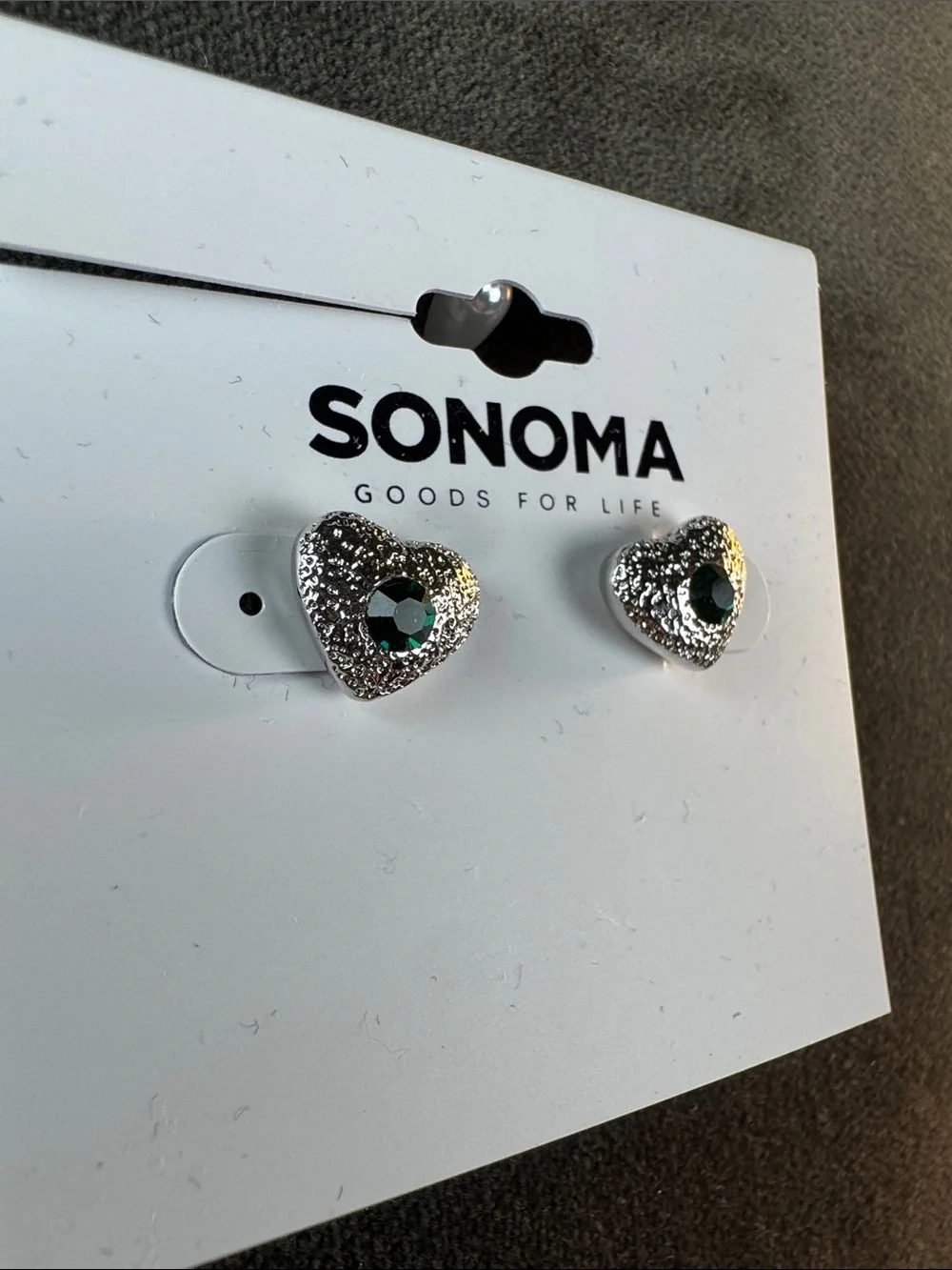 0399-SONOMA Silver‎ Heart Stud Earrings with Green Stone